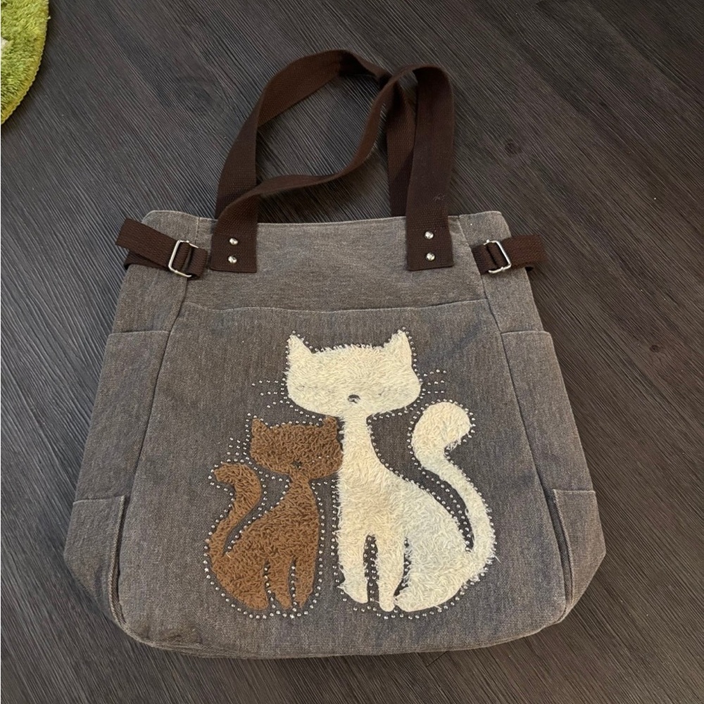 KAUKKO Cute Cat Totes Women Canvas Tote Bag